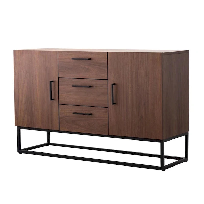 Bahut effet bois avec meuble de service à 3 tiroirs