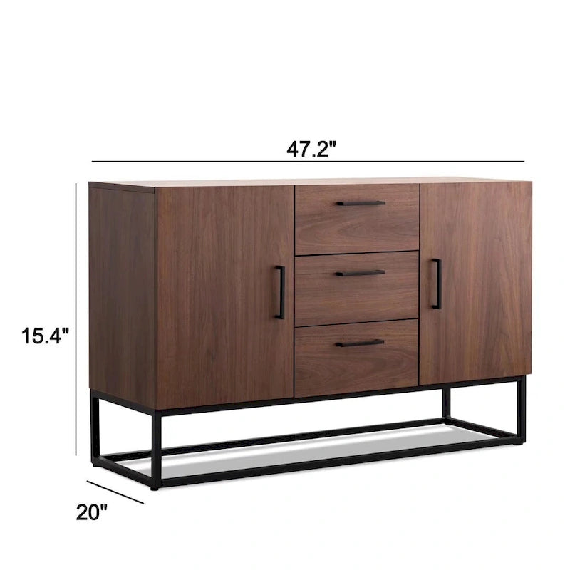 Bahut effet bois avec meuble de service à 3 tiroirs