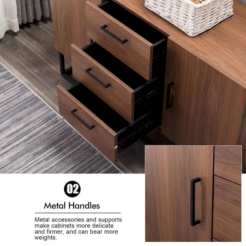 Bahut effet bois avec meuble de service à 3 tiroirs