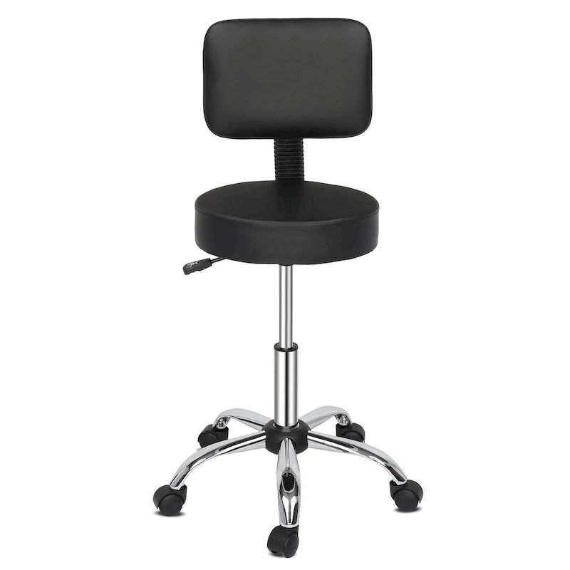 Tabouret de salon roulant et pivotant avec dossier et repose-pieds