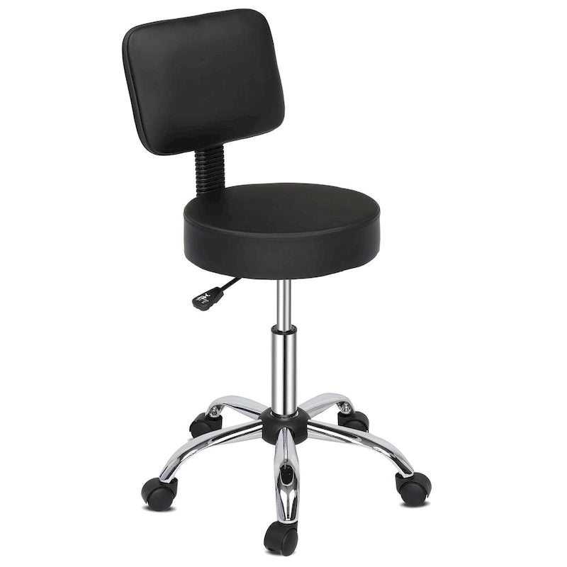 Tabouret de salon roulant et pivotant avec dossier et repose-pieds