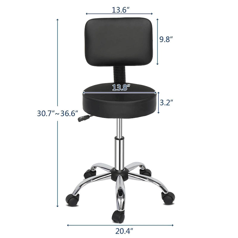 Tabouret de salon roulant et pivotant avec dossier et repose-pieds