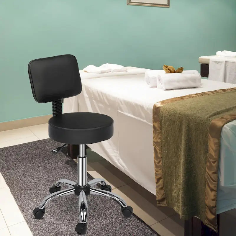Tabouret de salon roulant et pivotant avec dossier et repose-pieds