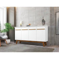 Buffet avec pieds en bois massif et 2 placards en blanc cassé et cannelle