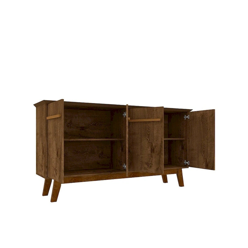 Buffet avec pieds en bois massif et 2 placards en blanc cassé et cannelle