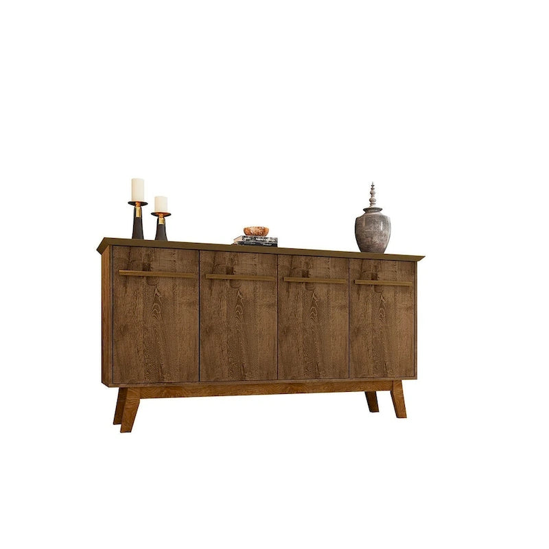Buffet avec pieds en bois massif et 2 placards en blanc cassé et cannelle