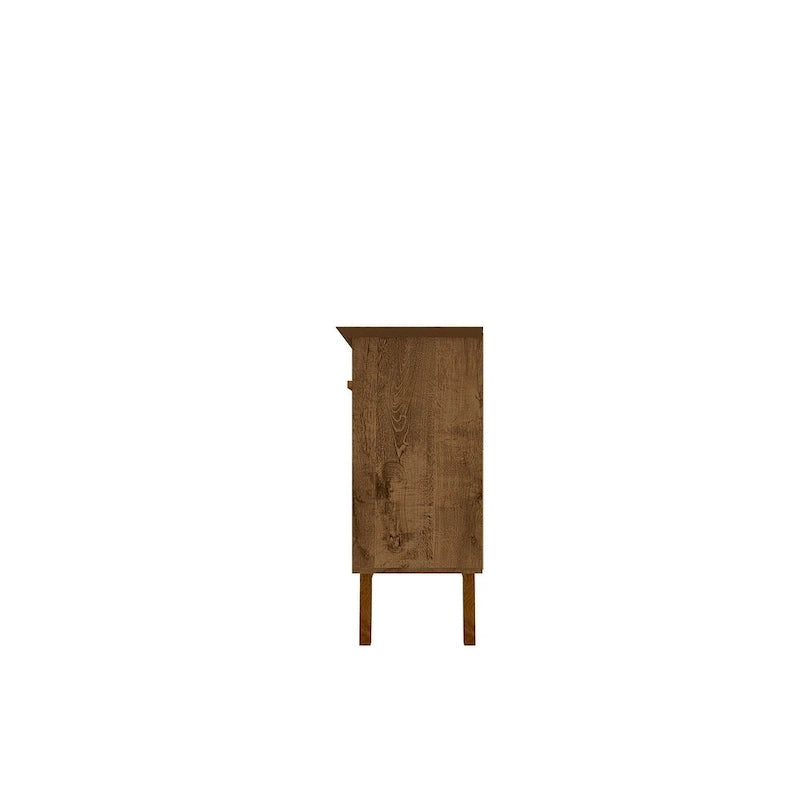 Buffet avec pieds en bois massif et 2 placards en blanc cassé et cannelle