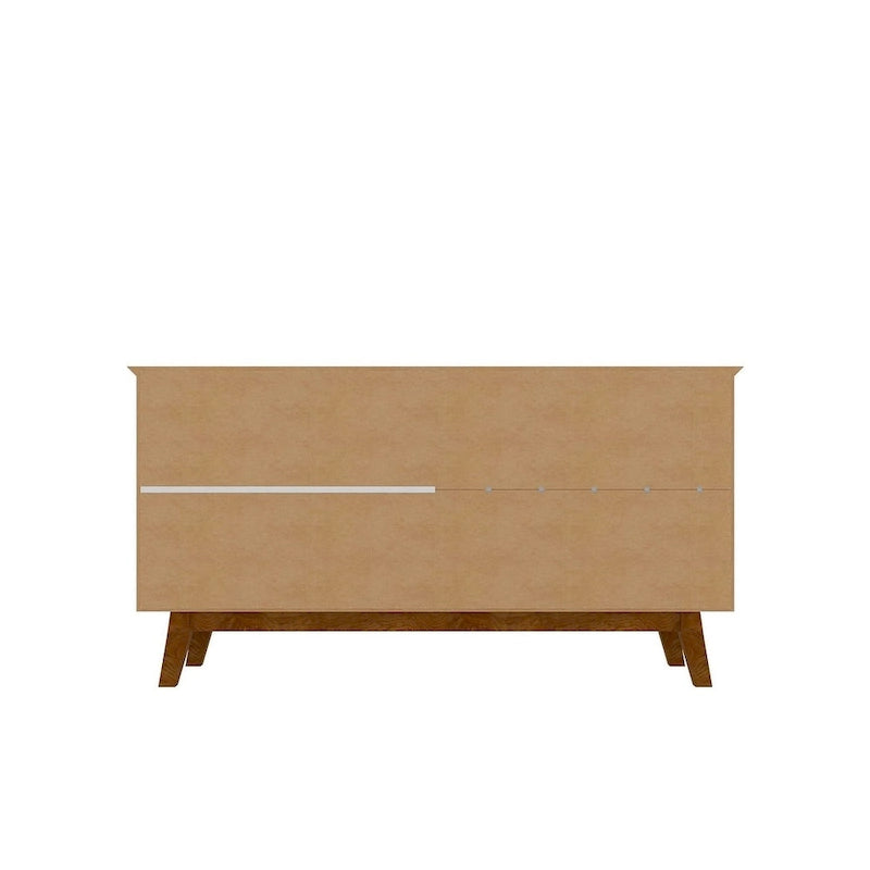 Buffet avec pieds en bois massif et 2 placards en blanc cassé et cannelle