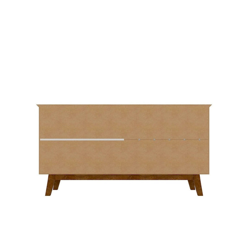 Buffet avec pieds en bois massif et 2 placards en blanc cassé et cannelle