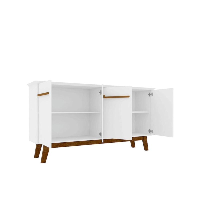 Buffet avec pieds en bois massif et 2 placards en blanc cassé et cannelle