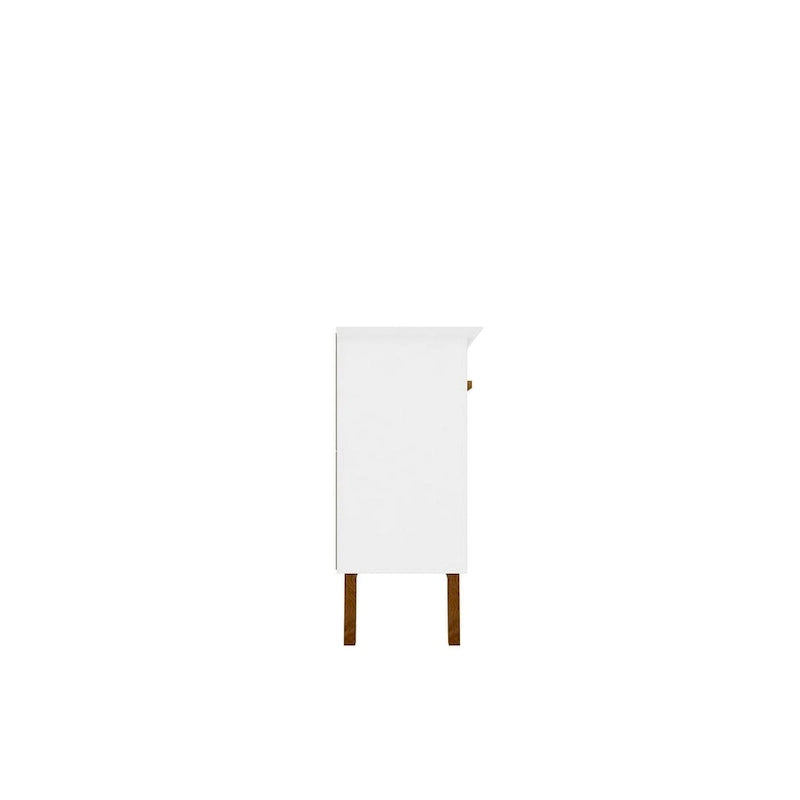 Buffet avec pieds en bois massif et 2 placards en blanc cassé et cannelle
