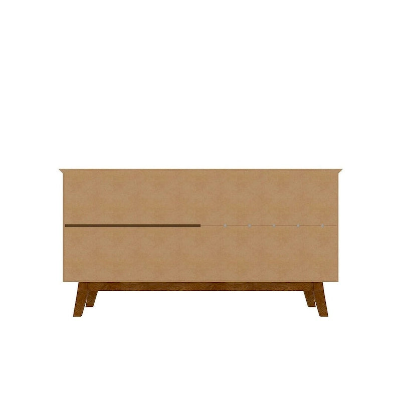 Buffet avec pieds en bois massif et 2 placards en blanc cassé et cannelle