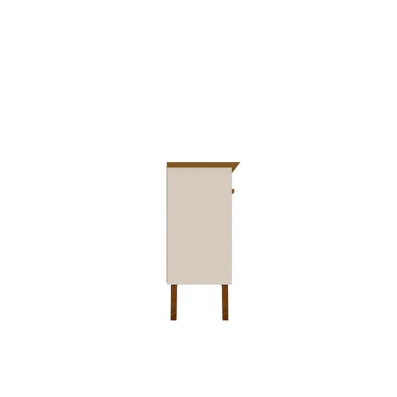 Buffet avec pieds en bois massif et 2 placards en blanc cassé et cannelle