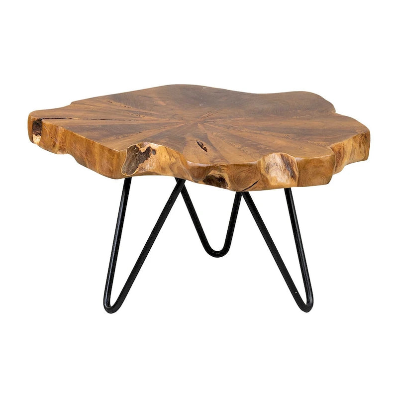 Rehausseur en teck Live Edge avec base en fer par