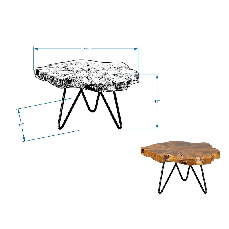 Rehausseur en teck Live Edge avec base en fer par
