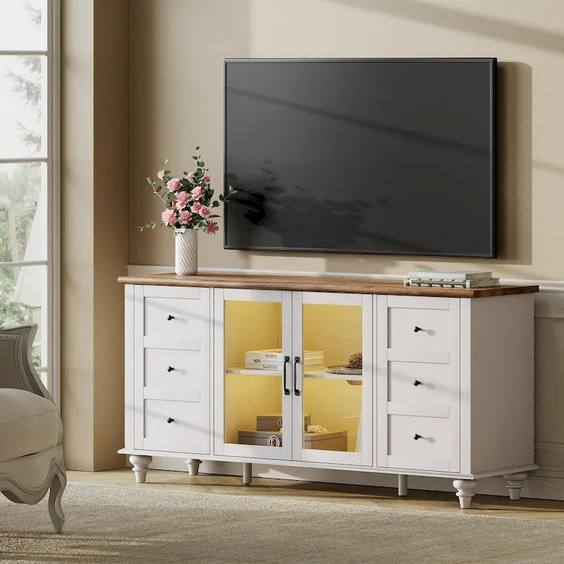 Meubles TV avec portes coulissantes de style ferme, armoires de rangement, meuble de divertissement pour téléviseurs jusqu'à 65 pouces