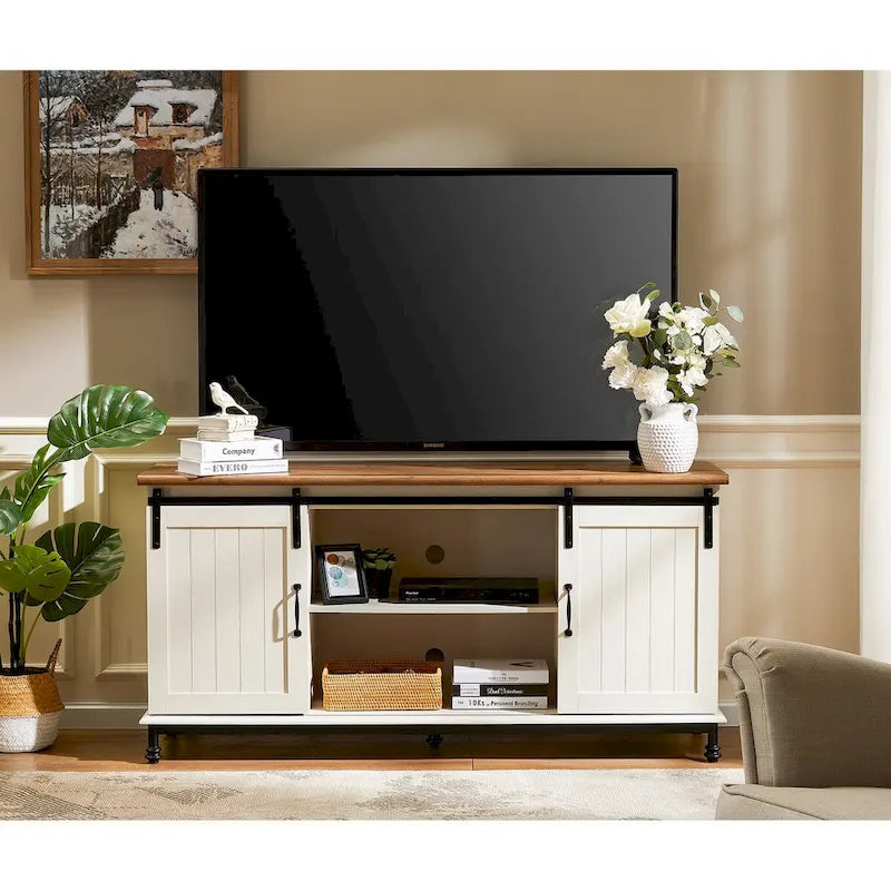 Meubles TV avec portes coulissantes de style ferme, armoires de rangement, meuble de divertissement pour téléviseurs jusqu'à 65 pouces
