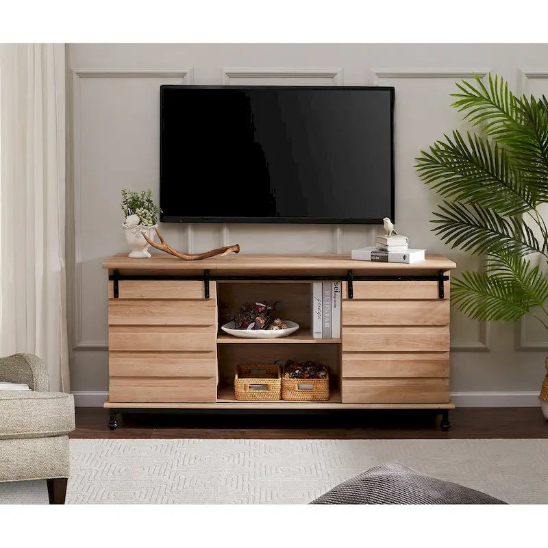 Meubles TV avec portes coulissantes de style ferme, armoires de rangement, meuble de divertissement pour téléviseurs jusqu'à 65 pouces
