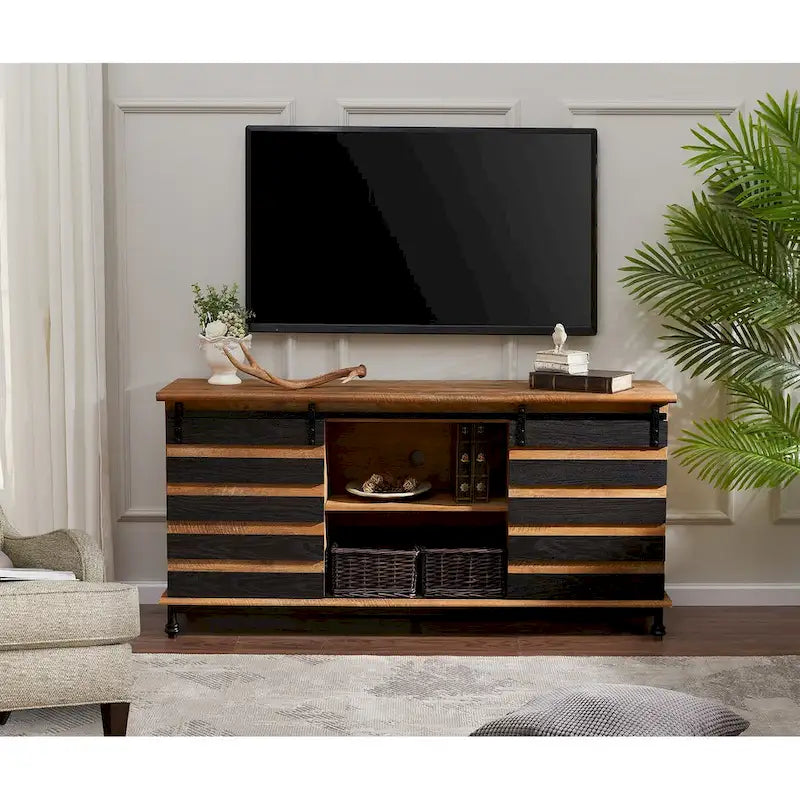 Meubles TV avec portes coulissantes de style ferme, armoires de rangement, meuble de divertissement pour téléviseurs jusqu'à 65 pouces