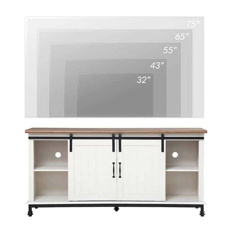 Meubles TV avec portes coulissantes de style ferme, armoires de rangement, meuble de divertissement pour téléviseurs jusqu'à 65 pouces