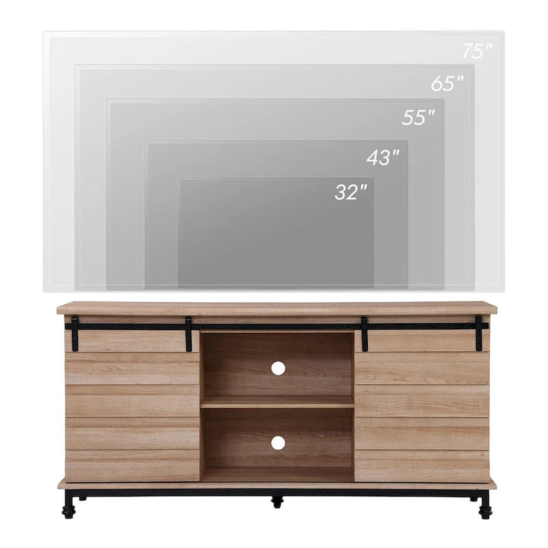 Meubles TV avec portes coulissantes de style ferme, armoires de rangement, meuble de divertissement pour téléviseurs jusqu'à 65 pouces