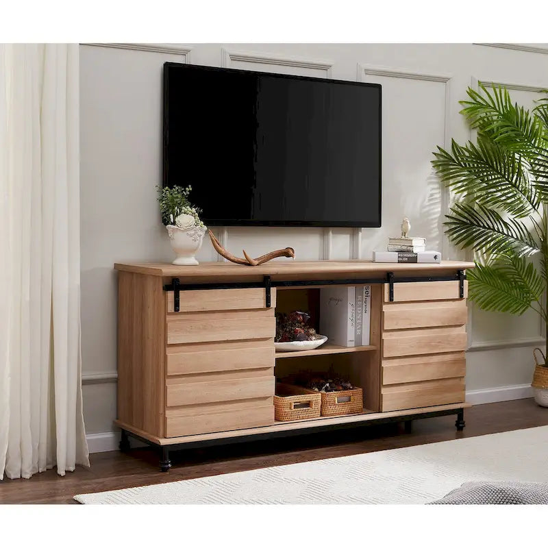 Meubles TV avec portes coulissantes de style ferme, armoires de rangement, meuble de divertissement pour téléviseurs jusqu'à 65 pouces