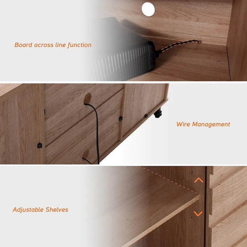Meubles TV avec portes coulissantes de style ferme, armoires de rangement, meuble de divertissement pour téléviseurs jusqu'à 65 pouces
