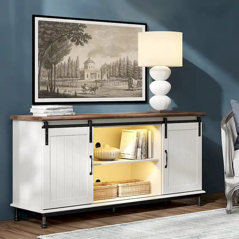 Meubles TV avec portes coulissantes de style ferme, armoires de rangement, meuble de divertissement pour téléviseurs jusqu'à 65 pouces