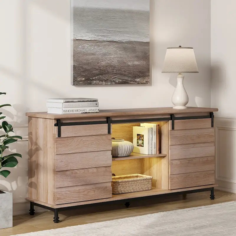 Meubles TV avec portes coulissantes de style ferme, armoires de rangement, meuble de divertissement pour téléviseurs jusqu'à 65 pouces