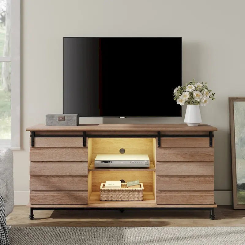 Meubles TV avec portes coulissantes de style ferme, armoires de rangement, meuble de divertissement pour téléviseurs jusqu'à 65 pouces