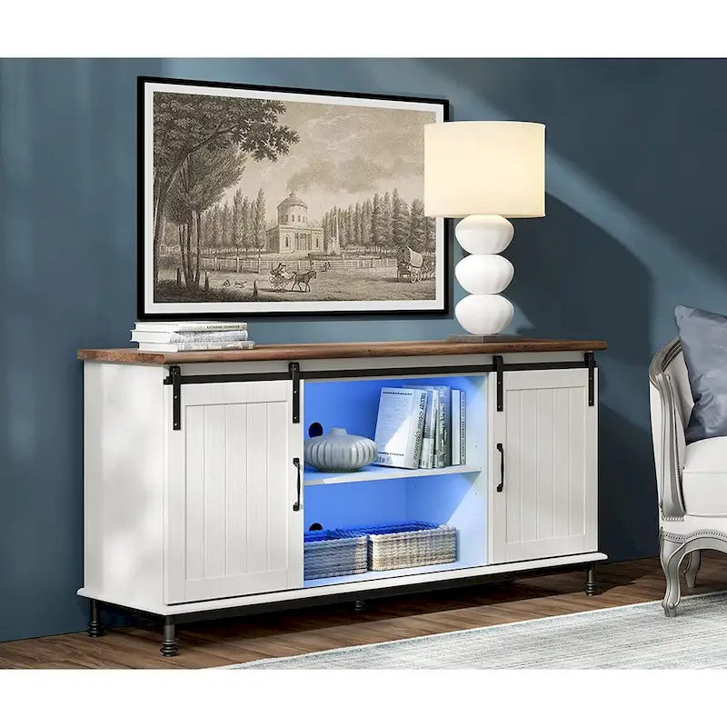 Meubles TV avec portes coulissantes de style ferme, armoires de rangement, meuble de divertissement pour téléviseurs jusqu'à 65 pouces