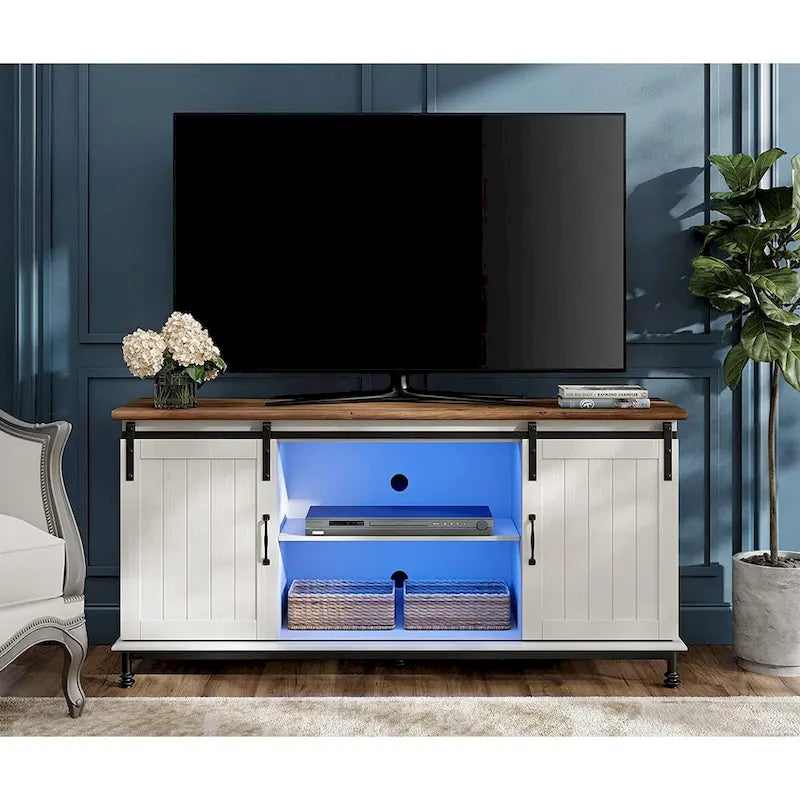 Meubles TV avec portes coulissantes de style ferme, armoires de rangement, meuble de divertissement pour téléviseurs jusqu'à 65 pouces