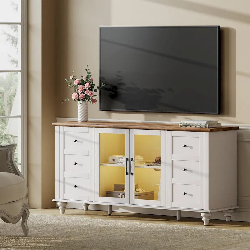 Meubles TV avec portes coulissantes de style ferme, armoires de rangement, meuble de divertissement pour téléviseurs jusqu'à 65 pouces