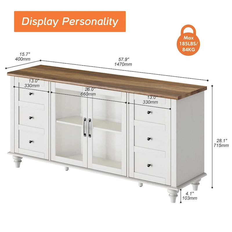 Meubles TV avec portes coulissantes de style ferme, armoires de rangement, meuble de divertissement pour téléviseurs jusqu'à 65 pouces