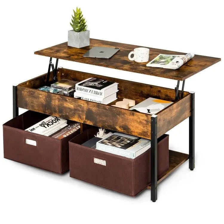 Table basse relevable multifonctionnelle FarmHouse avec 2 tiroirs de rangement