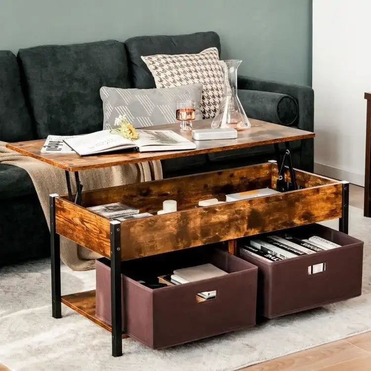 Table basse relevable multifonctionnelle FarmHouse avec 2 tiroirs de rangement