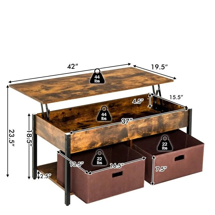 Table basse relevable multifonctionnelle FarmHouse avec 2 tiroirs de rangement