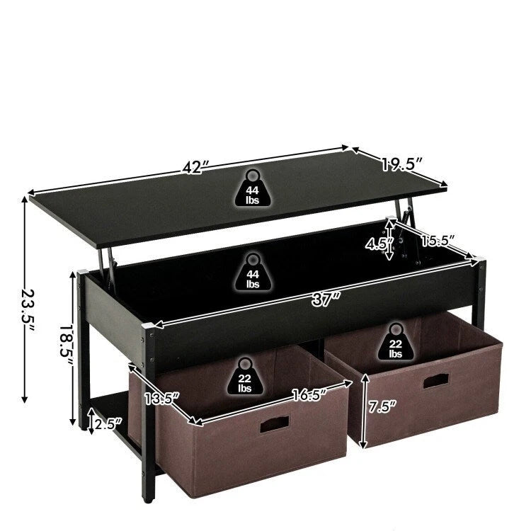 Table basse relevable multifonctionnelle FarmHouse avec 2 tiroirs de rangement