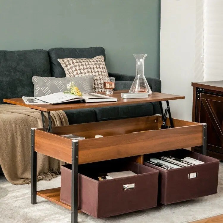 Table basse relevable multifonctionnelle FarmHouse avec 2 tiroirs de rangement