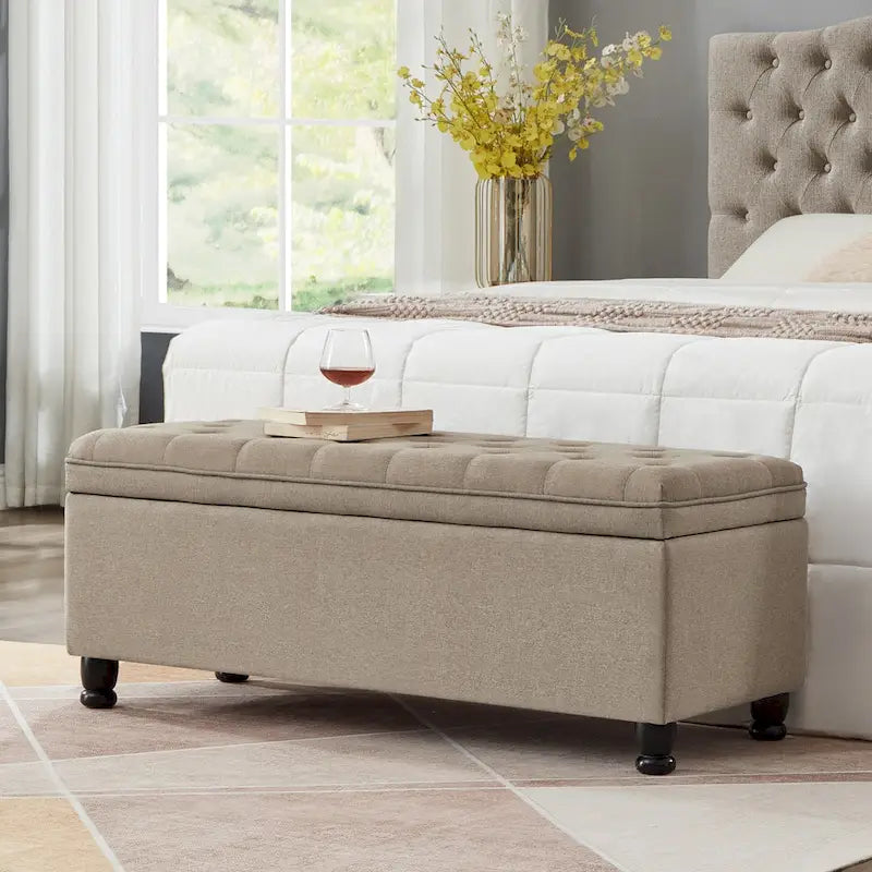 Banc de rangement capitonné en tissu avec boutons