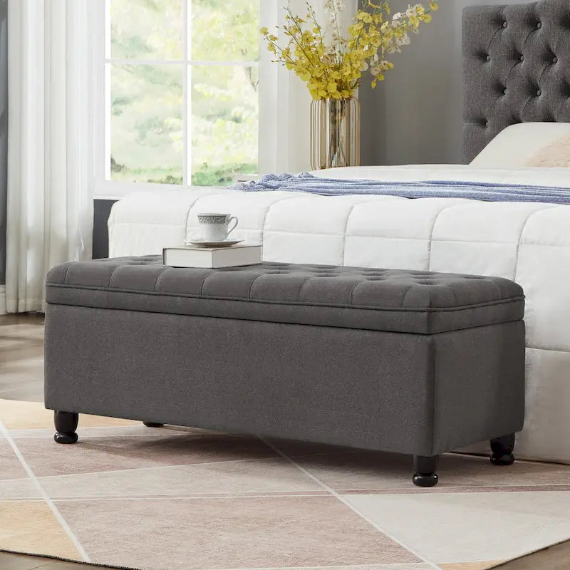 Banc de rangement capitonné en tissu avec boutons