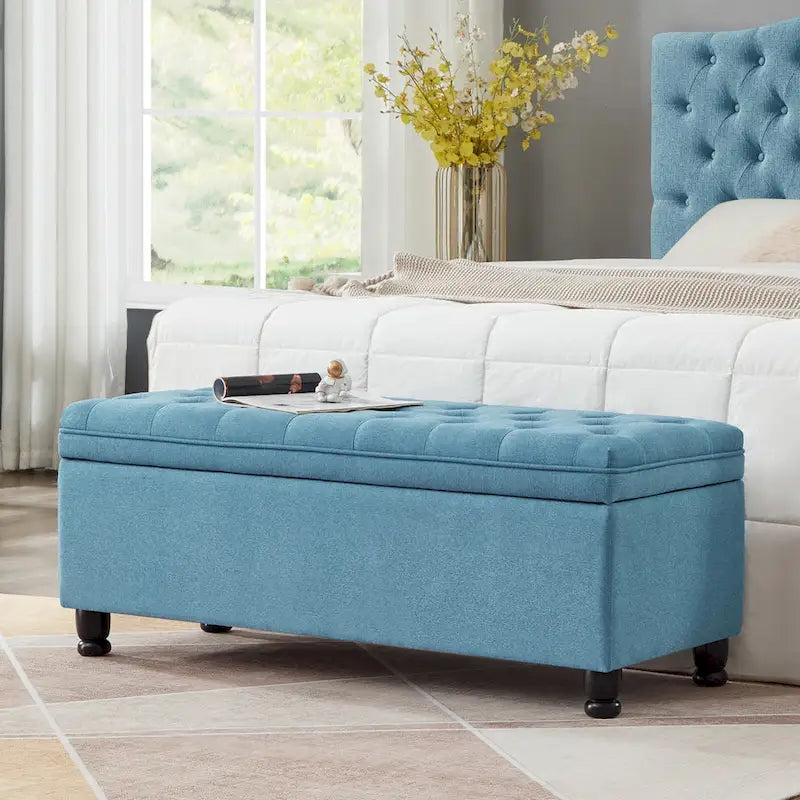 Banc de rangement capitonné en tissu avec boutons