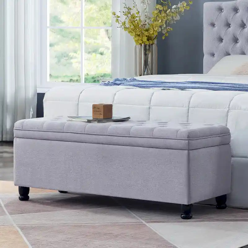 Banc de rangement capitonné en tissu avec boutons