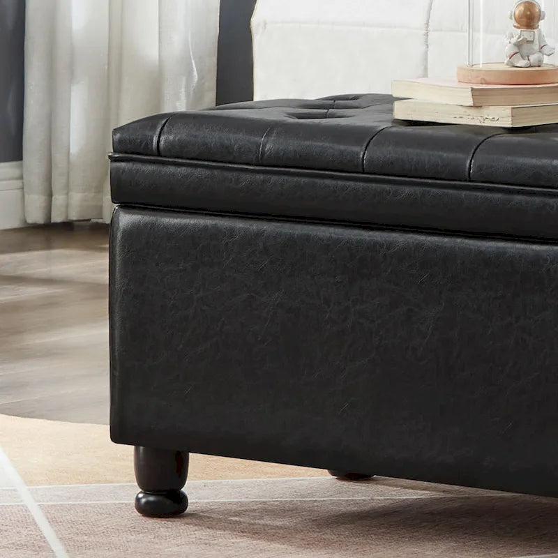 Banc de rangement capitonné en tissu avec boutons