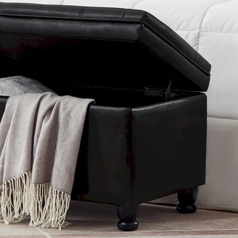 Banc de rangement capitonné en tissu avec boutons