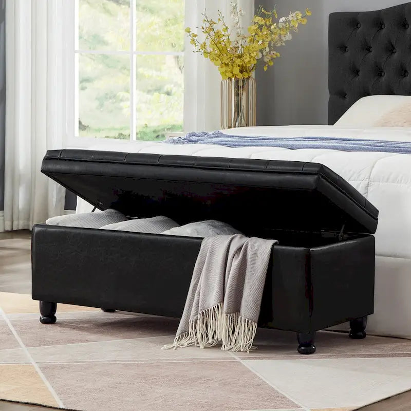 Banc de rangement capitonné en tissu avec boutons