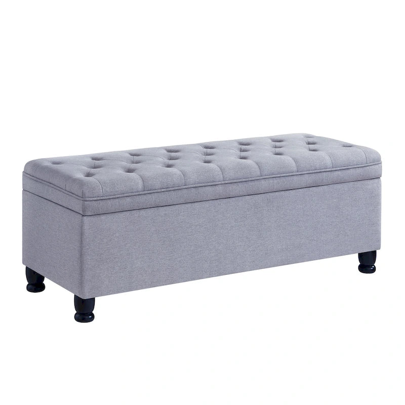 Banc de rangement capitonné en tissu avec boutons