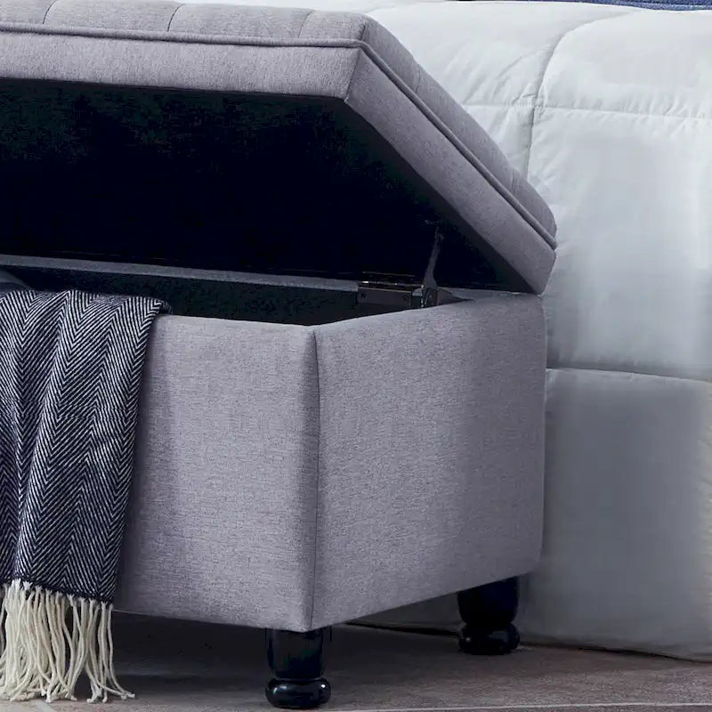 Banc de rangement capitonné en tissu avec boutons