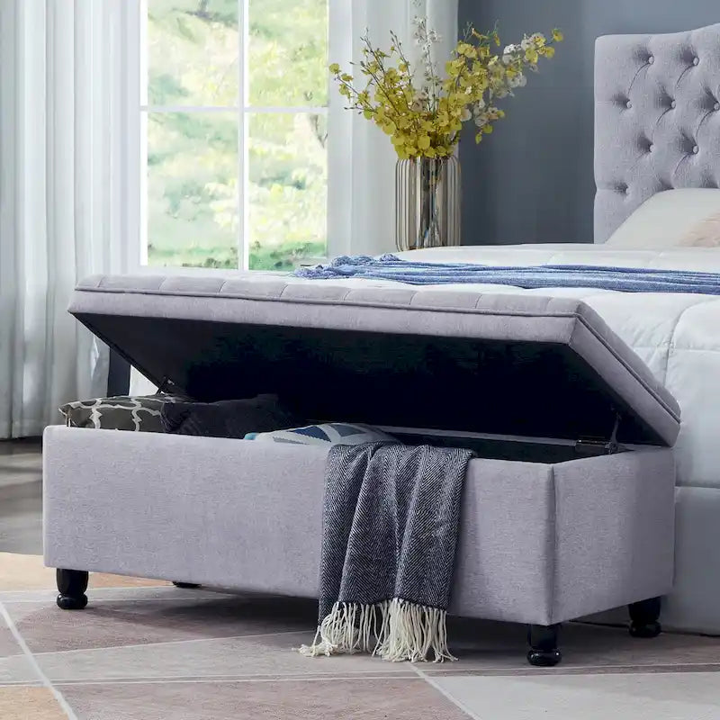 Banc de rangement capitonné en tissu avec boutons