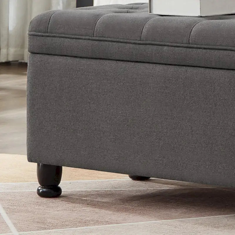 Banc de rangement capitonné en tissu avec boutons